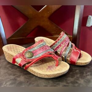 L’Artiste SpringStep Red Leather Sandal Claudia Cork wedge size 38 (US 8)